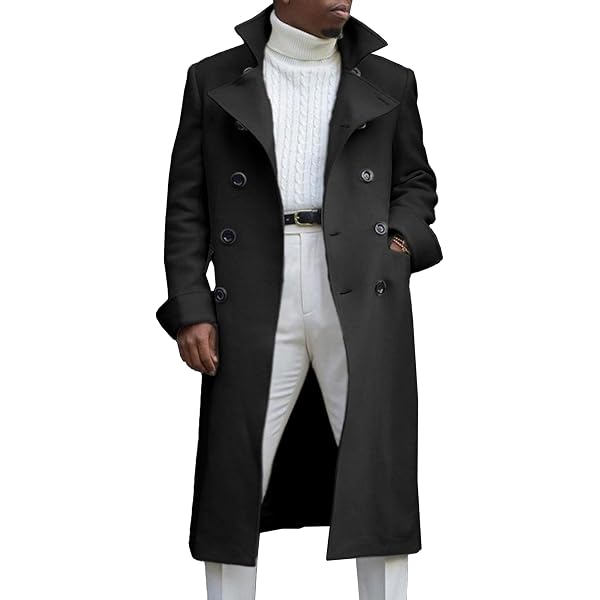 Ymosrh Mens Pea Coat, Double Breasted Casual Business Long Jacket